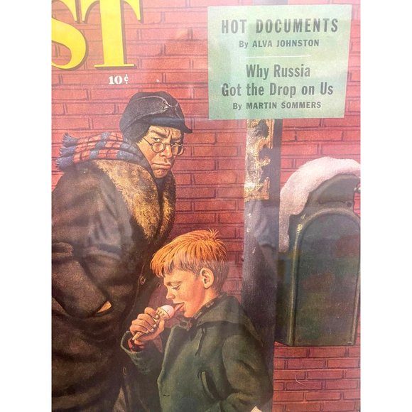 Old Feb 1947 Post Magazine Cover Framed Boy with Ice Cream Cone Theme Winter Ame - Picture 3 of 5